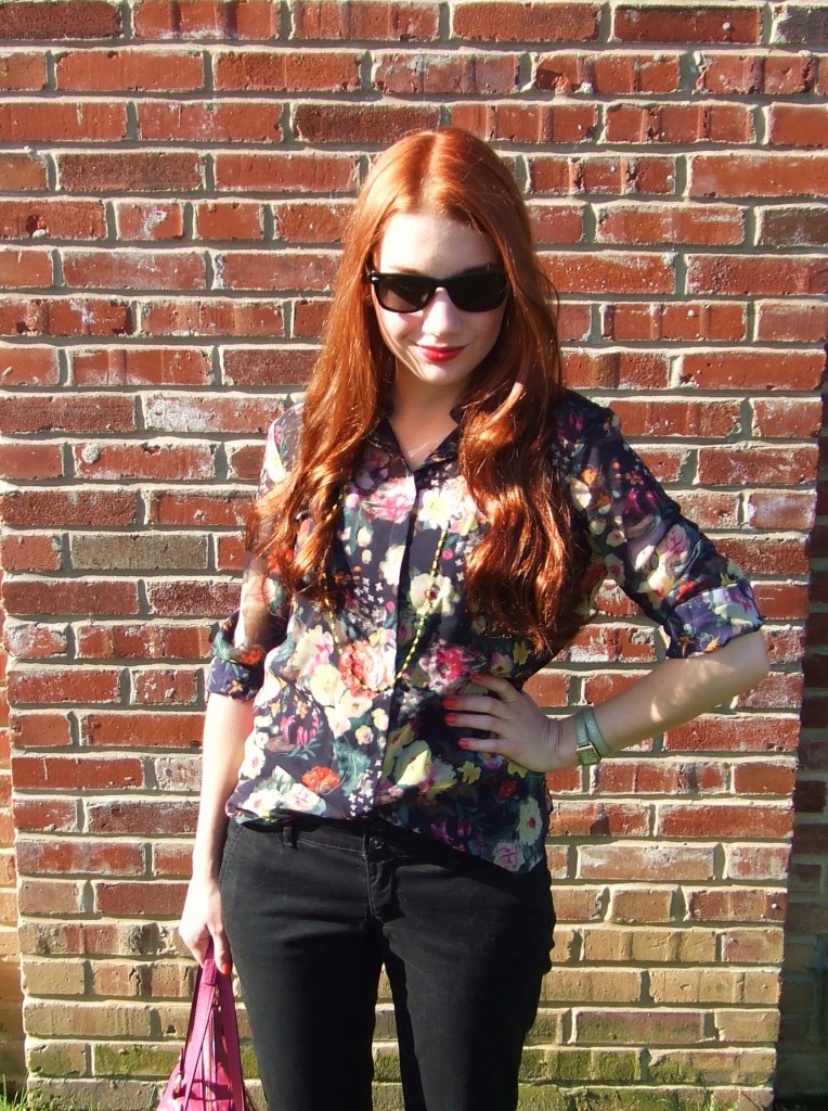 Look: JCP, JCPenney Floral Blouse, Black Skinnies, BCBG, BCBGeneration flats (26193216261)