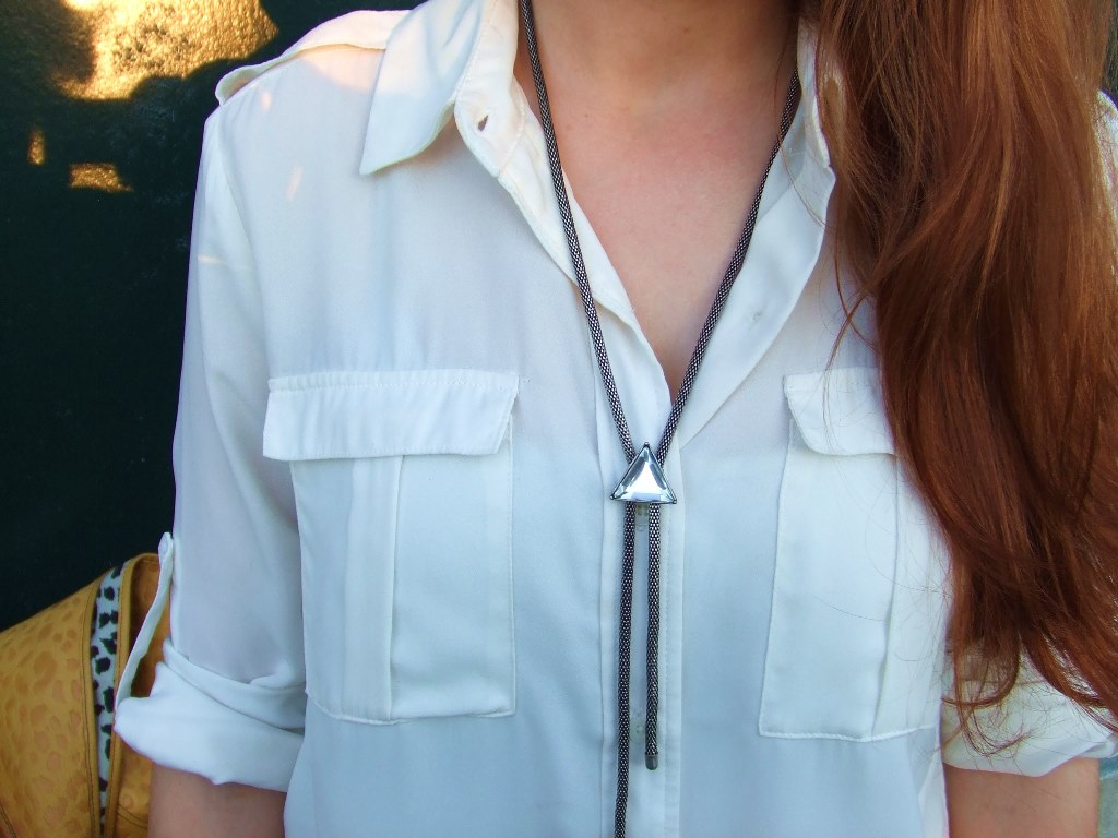 Bolo Tie Necklace with Cut Offs and Cream Blouse (6)
