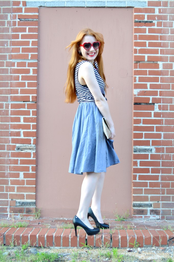 Oh Julia Ann - Mickey Stripe Tank and Circle Midi Skirt Outfit (5)