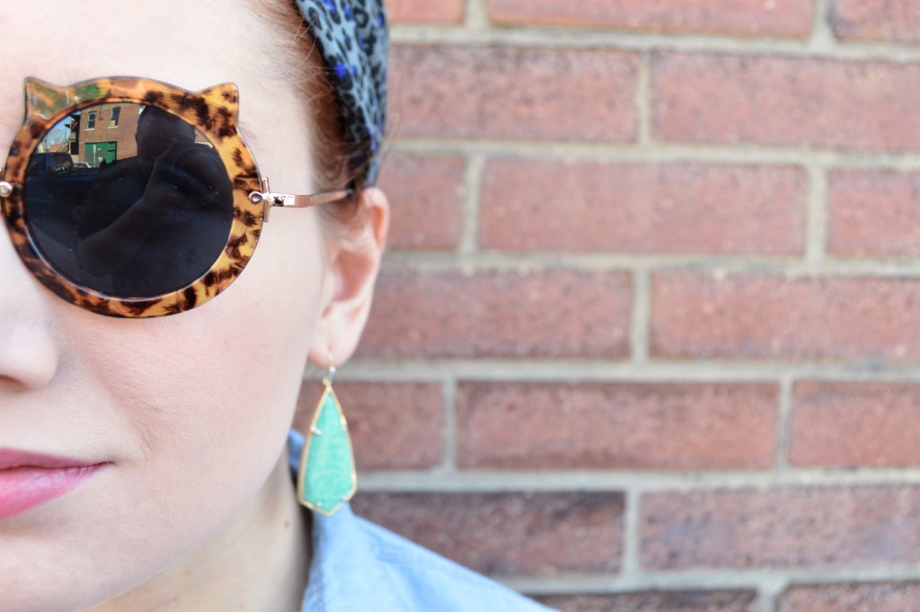 Oh Julia Ann - Outfit - Cat Sunglasses, Denim Shirt, Skinny Jeans, Kendra Scott Earrings, Pewter Loafers (4)