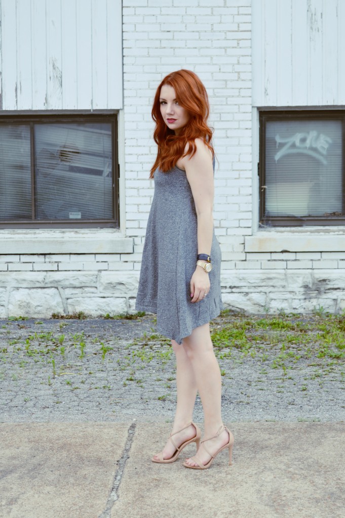 Summer Outfit Idea - Anthropologie Grey Tank Dress with Nude Strappy Heels - Oh, Julia Ann (3)