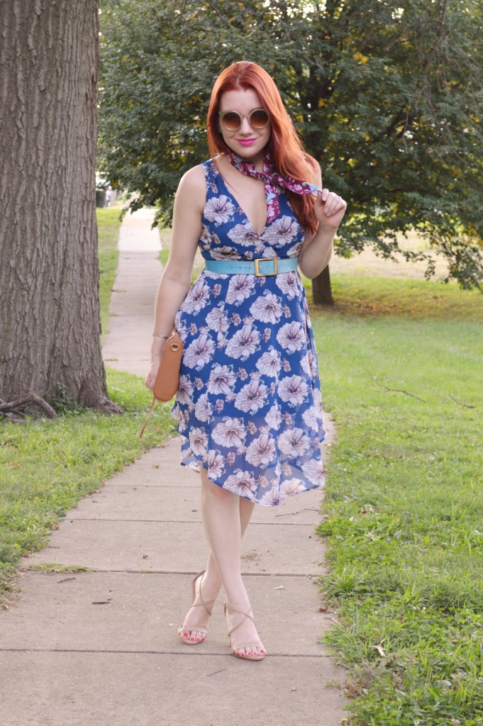 Floral ASTR Dress with Patterened Vintage Neck Scarf and Rebecca Minkoff MAC Crossbody Purse - Summer Outfit by Oh Julia Ann (1)