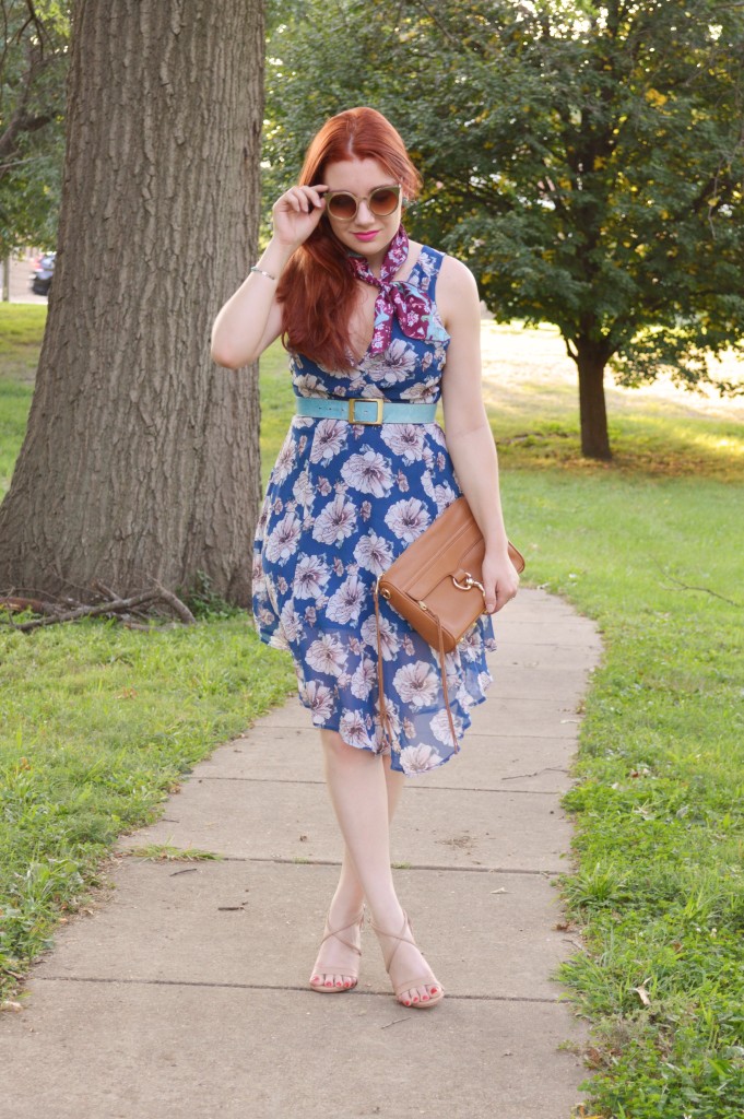Floral ASTR Dress with Patterened Vintage Neck Scarf and Rebecca Minkoff MAC Crossbody Purse - Summer Outfit by Oh Julia Ann (2)