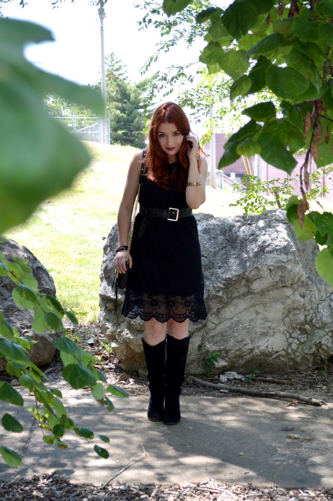 Black Lace Black Dress LBD Outfit - Witchy Autumn Look with Black Steve Madden Boots and Rebecca Minkoff Zip Crossbody Bag - Outfit by Oh Julia Ann (5)