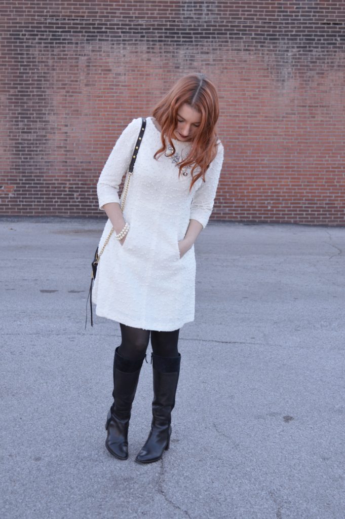 holiday-outfit-idea-from-ohjuliaann-com-winter-white-sparkly-dress-with-black-boots-and-tights