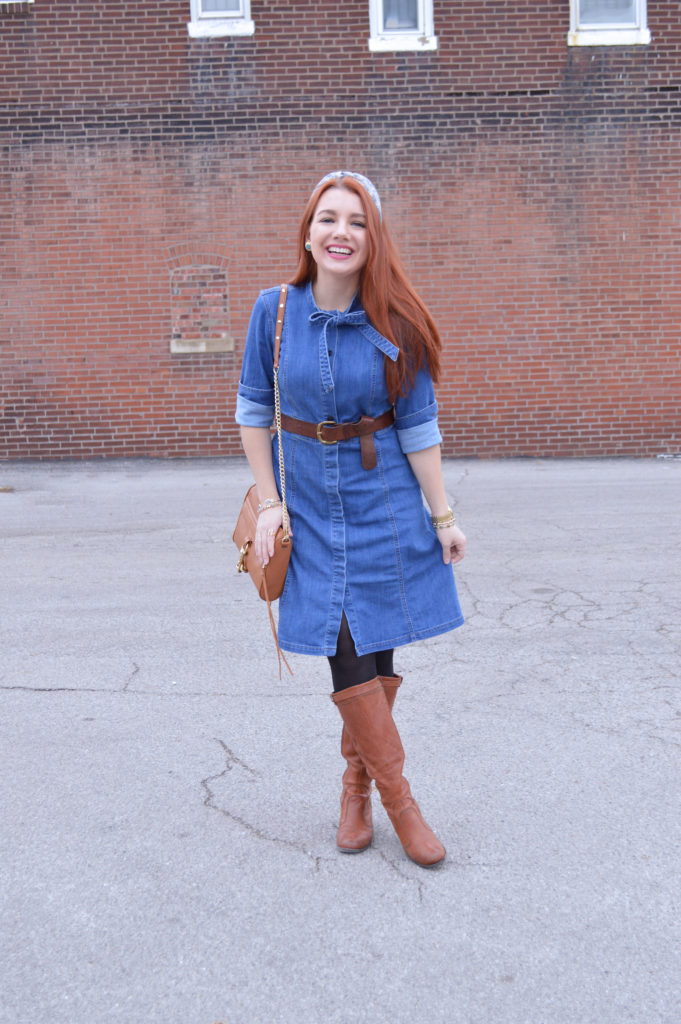 3 Ways to Wear a Denim Shirt Dress: Belted with Boots