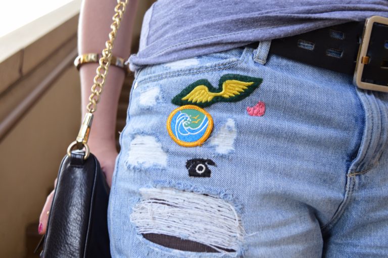 DesignerInspired DIY Distressed Patch Denim Shorts Oh, Julia Ann