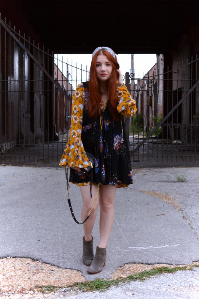 Layered floral boho dresses from Target and Free People with Suede Booties - Full summer outfit at OhJuliaAnn.com