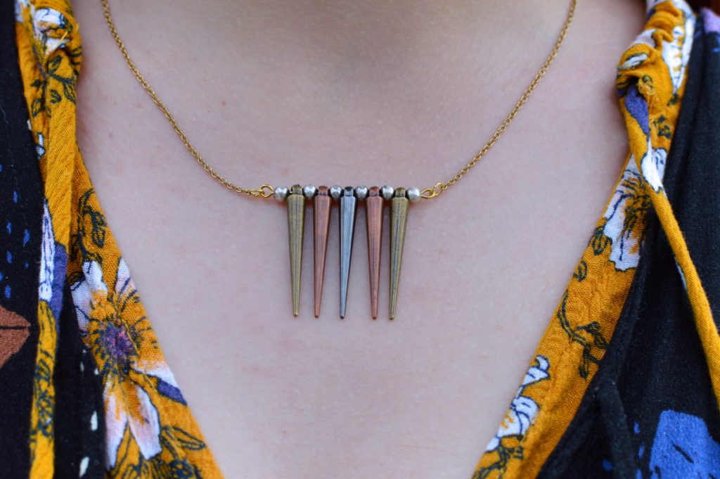 DIY Mixed Metal Edgy Spike Statement Necklace with a Delicate Chain