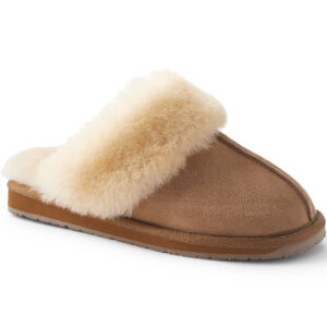 Women’s Suede Leather Fuzzy Shearling Fur Scuff Slippers | Land’s End